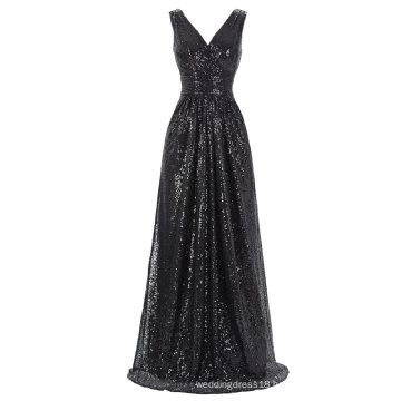 Kate Kasin Sleeveless V-Neck Long Black Shining Sequined Prom Dress KK000199-4